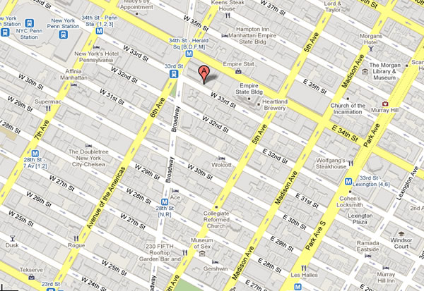 49 West 33rd St, New York, NY aura DAYspa Manhattan Map