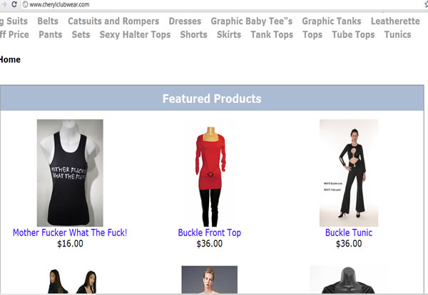 cherylclubwear.com web page  Manhattan NY